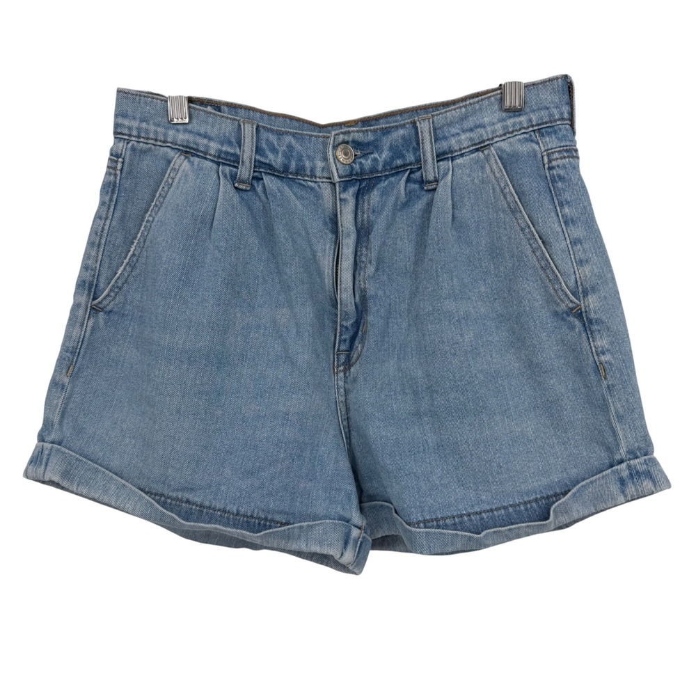 American Eagle Pleated Denim Mom Shorts Womens 6 Blue Excellent High Rise Cuffed